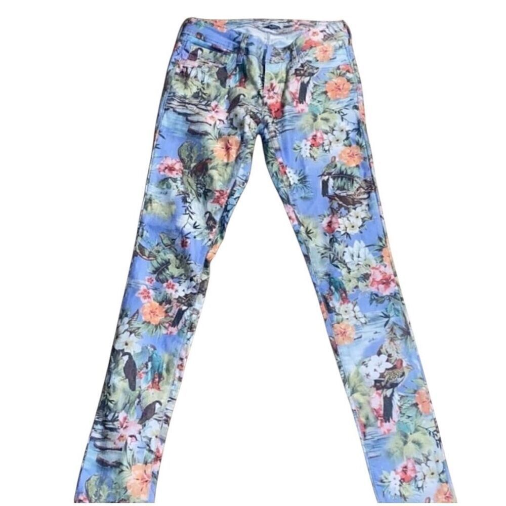 Mavi Serena jeans blue pink yellow bird floral skinny jeans size 27